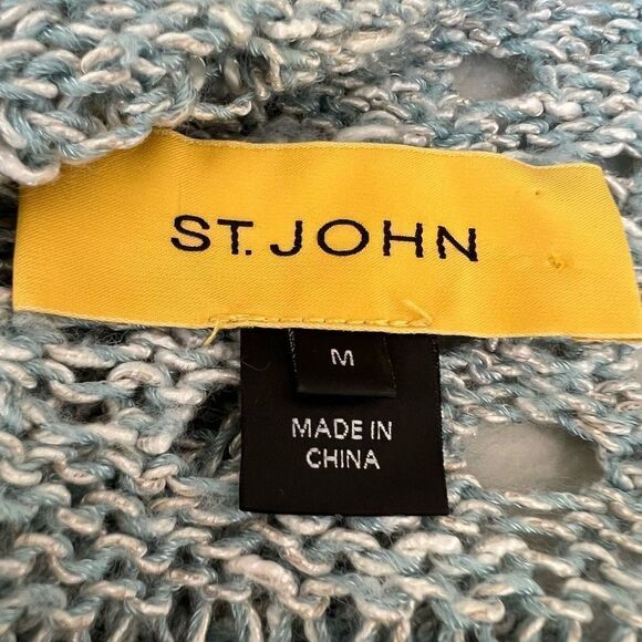 St. John knitted crochet blue draped cardigan sweater size M - Picture 6 of 9